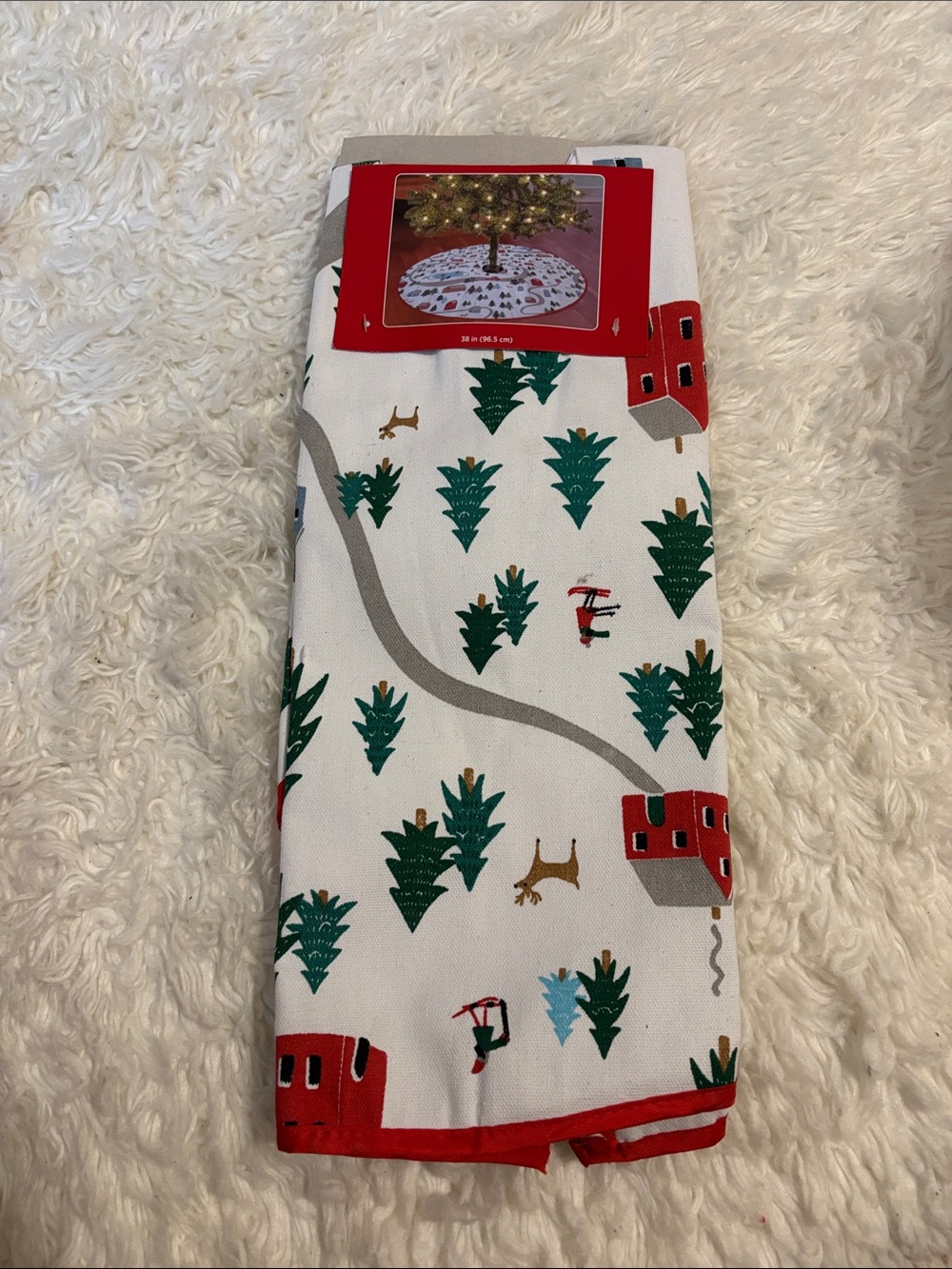 Festive Christmas Tree Skirt with Village Print 38"